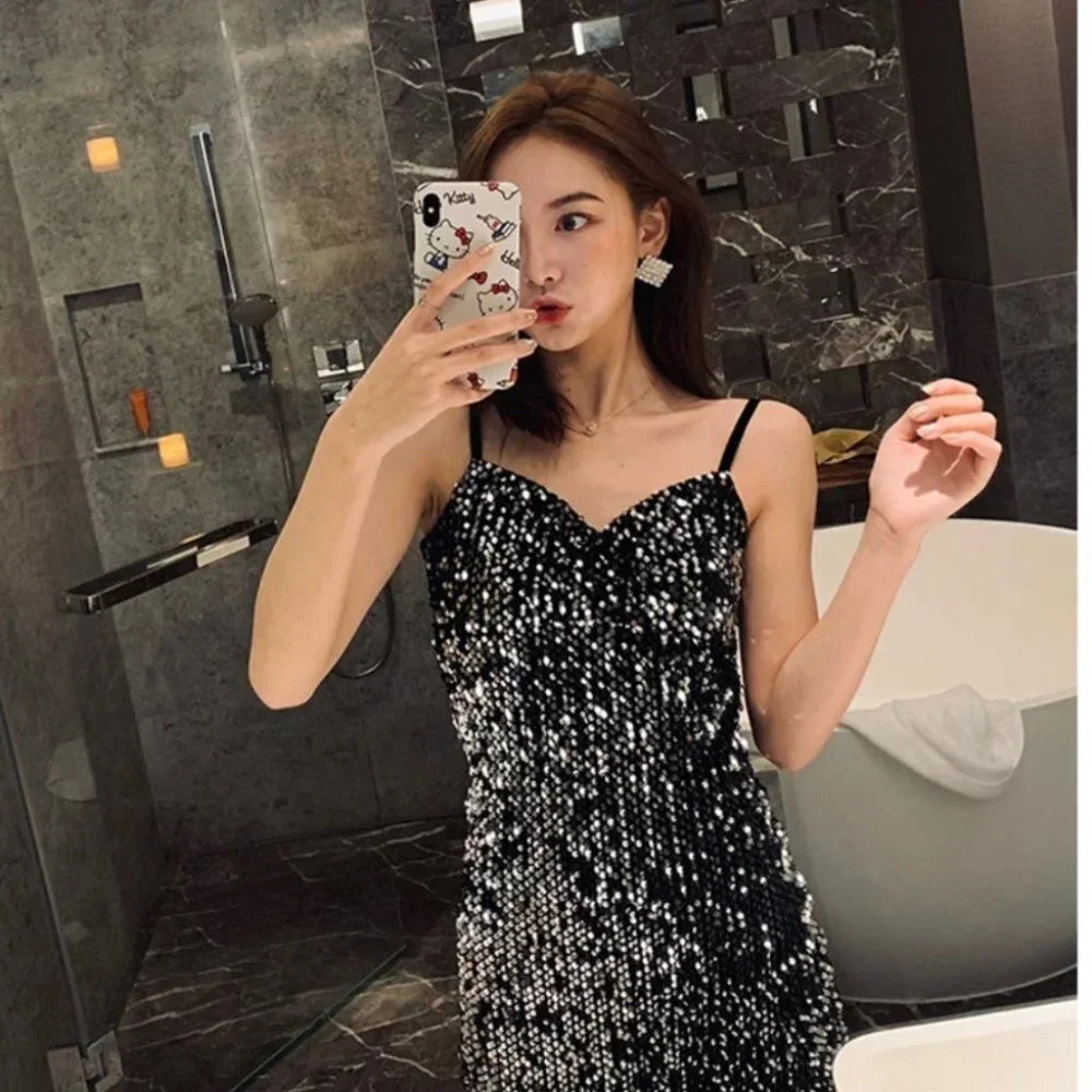 Zara Sequin Mini Dress  Black Silver Size Small